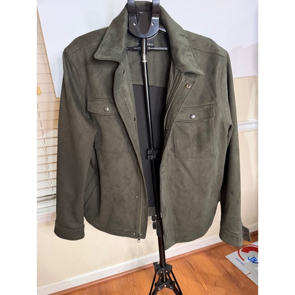 Banana Republic Other - Banana Republic Mens XL Vegan Suede Trucker Jacket Olive Green Full Zip Utility